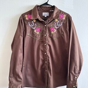 Vintage Panhandle Slim Brown Embroidered Button Down Shirt